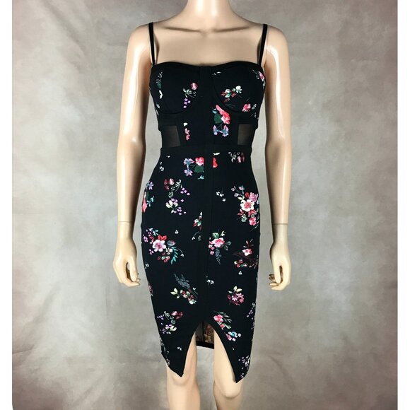 Material Girl Black Floral Bustier Bodycon Party Dress NWT SMALL - Picture 1 of 12